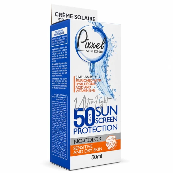کرم ضد آفتاب بدون رنگ مناسب پوست خشک و حساسpixxel SPF 50 پیکسل