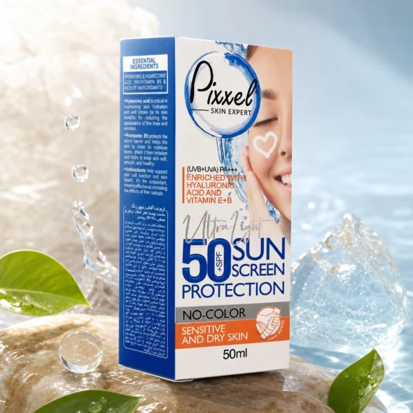 کرم ضد آفتاب بدون رنگ مناسب پوست خشک و حساسpixxel SPF 50 پیکسل