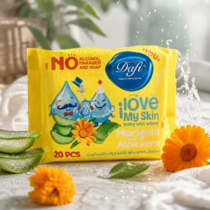 دستمال مرطوب کودک دافی با عصاره گل همیشه بهار و آلوئه ورا