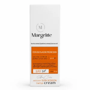 کرم ضد آفتاب روشن کننده بژ طبیعی مناسب پوست های چرب و مستعد آکنه SPF50 مارگریت 50 میلی لیتر